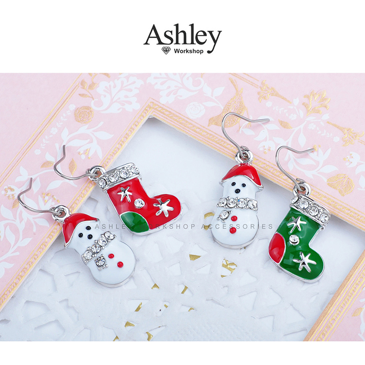 2019歡樂耶誕耳環之雪人與它的耶誕襪 聖誕節趴批必備 HF573 Ashley Workshop