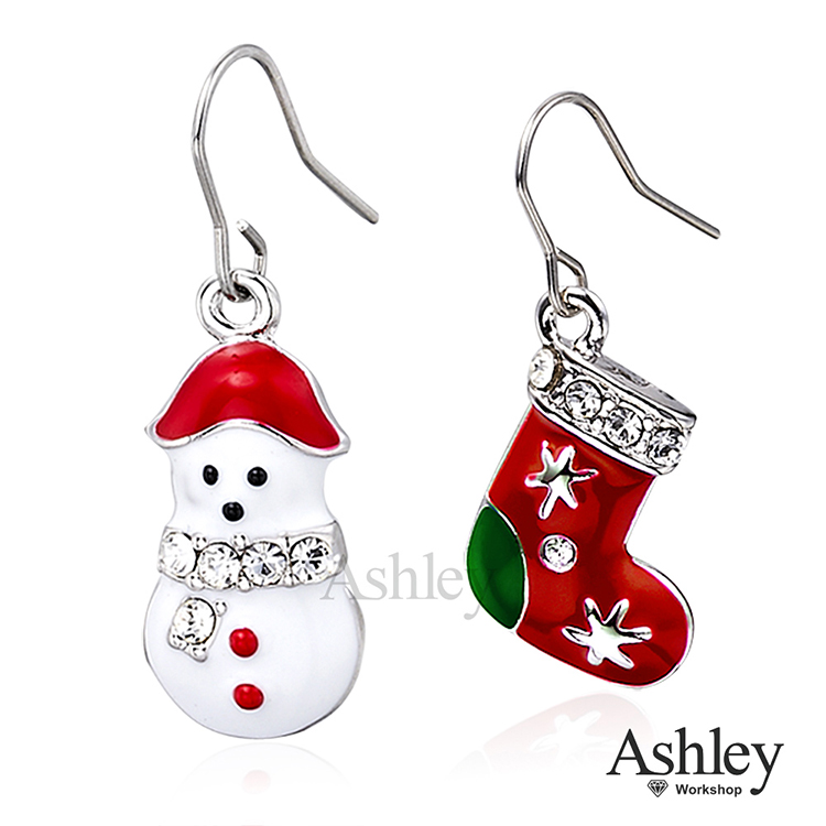 2019歡樂耶誕耳環之雪人與它的耶誕襪 聖誕節趴批必備 HF573 Ashley Workshop