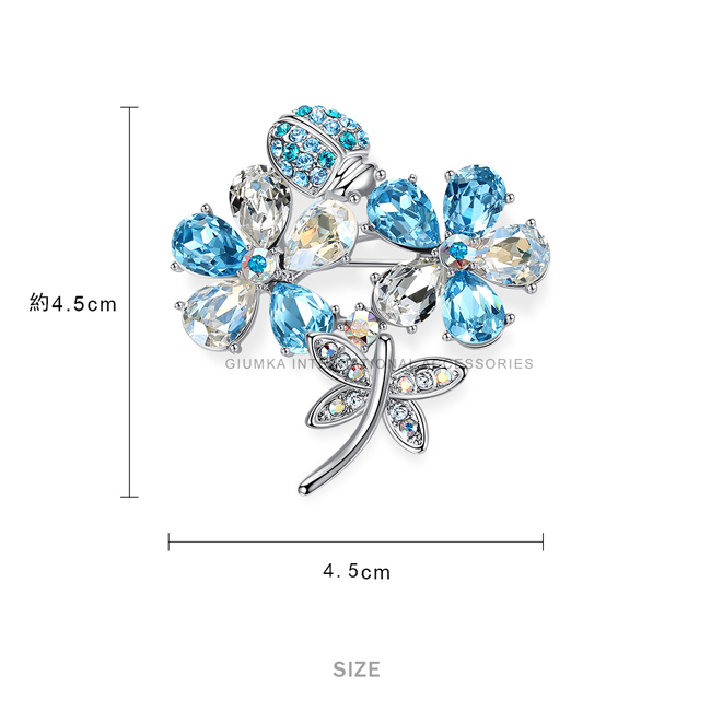 GIUMKA別針胸針花見幸福水晶瓢蟲蜻蜓戲花間 採用施華洛世奇元素水晶 母親節禮物推薦MK08006